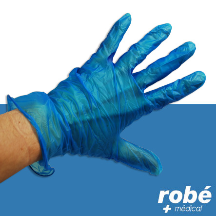 Gants d'examen vinyle bleu poudrés - Boîte de 100 - 4,5g - Aql 1,5 - Romed