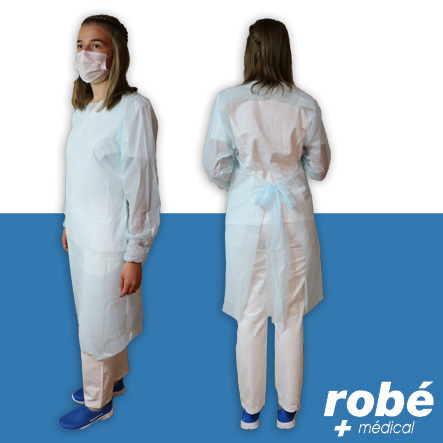 Tabliers imperméable avec manches longues en polyéthylène 50 microns - Romed - boîte de 10