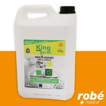 Détergent désinfectant multi-usages - sans Cov - Ecoresponsable - Flash' Germ - Bidon 5L