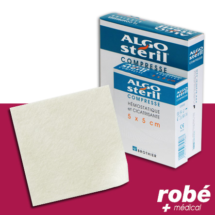 Compresse hémostatique et cicatrisante - Algosteril - 5 x 5cm - Boite de 10 ou de 16