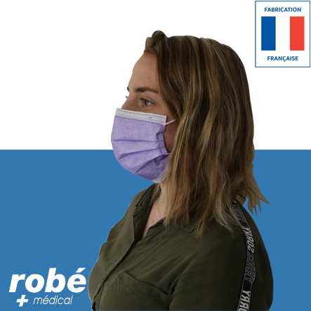 Masques chirurgicaux Type II Efb 98% Lilas - Fab. France - Inspire haute respirabilité - Boite de 50