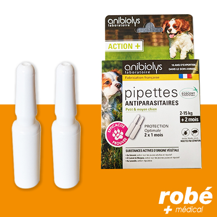 Pipettes antiparasitaires petit et moyen chien, substances actives d'origine végétale - 2 x 1ml