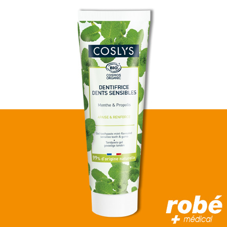 Dentifrice dents sensibles, menthe et propolis bio, Coslys - 75 ml