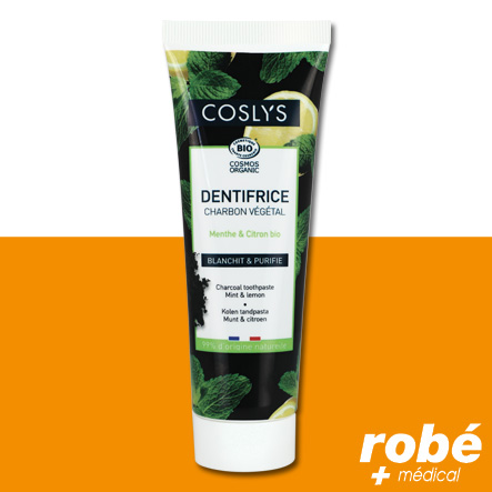 Dentifrice au charbon végétal, menthe et citron bio, Coslys - 100 g