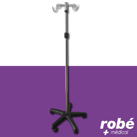 Pied à sérum tige inox 4 crochets amovibles - Robé Médical