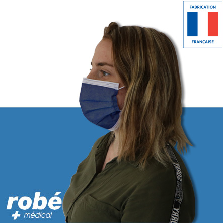 Masques chirurgicaux Type II Efb 98% Bleu denim - Fab. France - Inspire haute respirabilité - Bte 50