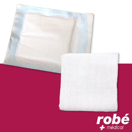 Compresses de gaze stériles - 17 fils et 8 plis - 100 Blisters individuels - 5 x 5cm - Robemed