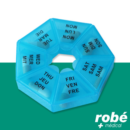 Pilulier hebdomadaire 7 compartiments - Bleu - Robemed
