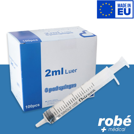 Seringues 3 pièces Luer 2,5ml - Chirana fabrication Europeenne - Boite de 100