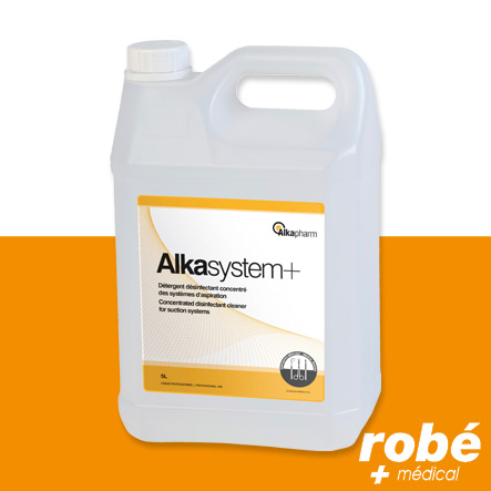 Détergent désinfectant concentré Alkasystem+ pour systèmes d'aspiration dentaire - Bidon de 5L