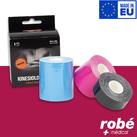 Bande de kine taping adhésive et élastique - Fabrication européenne - Boite de 6