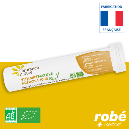Vitamine C Acérola 1000mg - Bio - Tube de 20 comprimés - Fleurance Nature