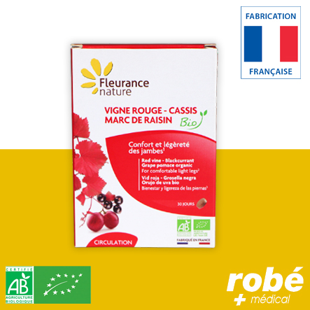 Vigne rouge, Cassis, Marc de raisin - Bio - Boîte de 90 comprimés - Fleurance Nature