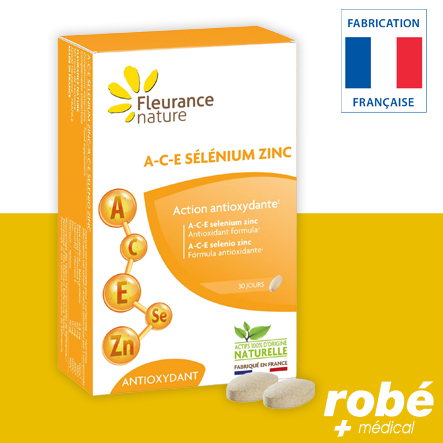 Vitamines A-C-E Sélénium et Zinc - Action antioxydante - Boîte de 30 comprimés - Fleurance Nature