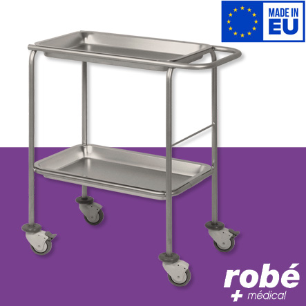 Chariot guéridon de soins - avec plateaux amovibles inox 18-10 - Fabrication européenne