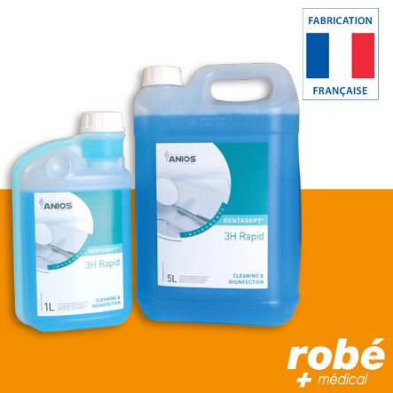 Nettoyant et désinfectant Dentasept 3H Rapid Anios - Flacon de 1L ou Bidon de 5L + pompe