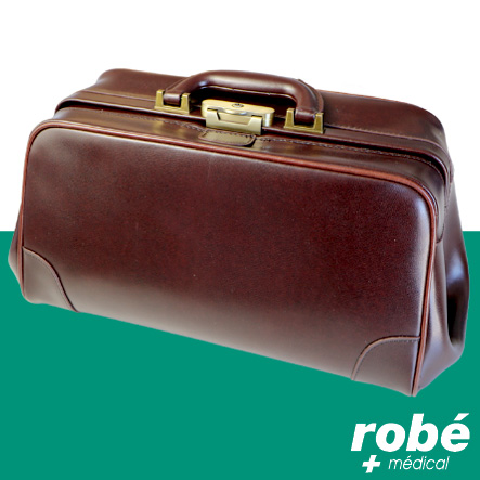 Mallette médicale en cuir marron - Fond rigide et fermeture - Dim. 38 x 20 x 20cm