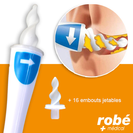 Cure-oreilles spirale & 16 embouts interchangeables - Récupération facile et rapide du cérumen
