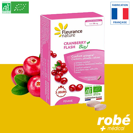 Cranberry Flash Bio - Confort urinaire - Boîte de 14 comprimés (6 jours) - Fleurance Nature
