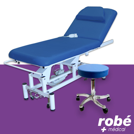 Offre Speciale - Divan électrique Egvar 2 parties à hauteur variable - Bleu + Tabouret Egvar assorti