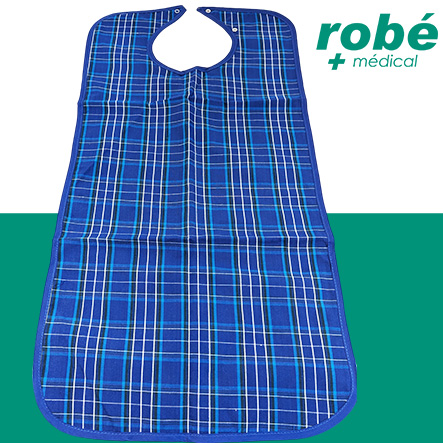 Bavoir à carreaux bleus - 1 face absorbante et 1 face imperméable - Pour adulte - Sundo - Lavable