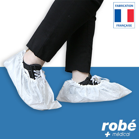 Surchaussures anti-dérapantes et hydrophobes, à usage unique - Blanc - Carton de 300 - Fab. française
