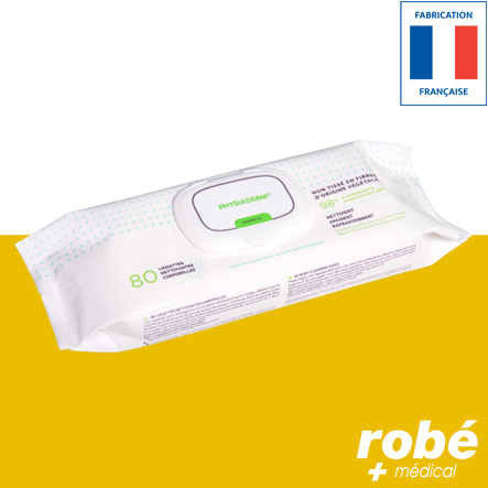 Lingettes de toilette sans rinçage écoresponsables Physiaderm - Pack de 80 lingettes