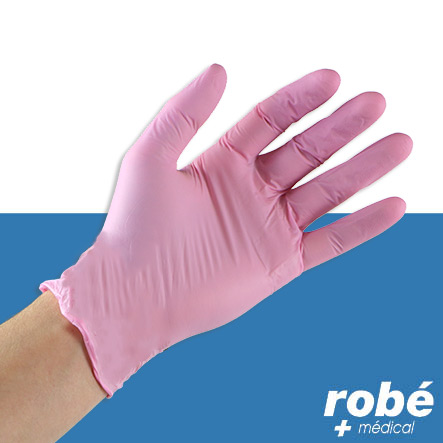 Gants d'examen nitrile non poudrés - Rose - Boîte de 100 - 3 g - Aql 1,5