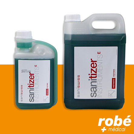 Nettoyant et désinfectant instruments hyperconcentré - Sanitizer E - Saniswis - Flacon 1L / bidon 5L