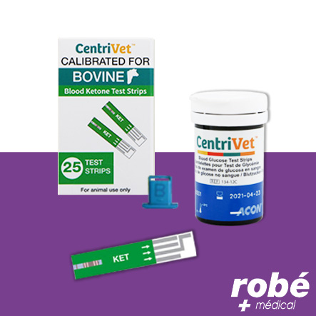 Bandelettes test cétones pour glucomètre pour bovin - Centrivet