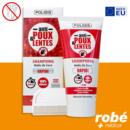 Shampoing anti-poux et lentes - Traitement cheveux - 15 minutes - 100ml - Laboratoire Polidis