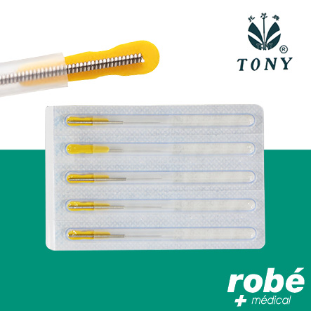 Aiguilles d'acupuncture Tony stériles types Coréennes, manche en acier - Siliconées, avec guide