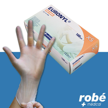 Gants vinyles non poudrés - tailles XS, S, M, L, XL - Euronyl