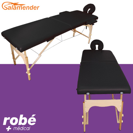Table de massage pliante en bois largeur 70cm - Noir - avec housse de transport - Salamender
