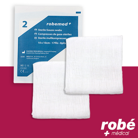 Compresses de gaze stériles - 17 fils et 8 plis - 50 Blisters de 2 compresses - 10 x 10cm - Robemed