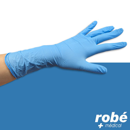 Gants d'examen nitrile non poudrés 300 mm - Manchettes longues - Non stérile - Boite de 100