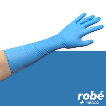 Gants d'examen nitrile non poudrés - Manchettes longues - 400 mm - Aql 1,5 - Boite de 50 gants