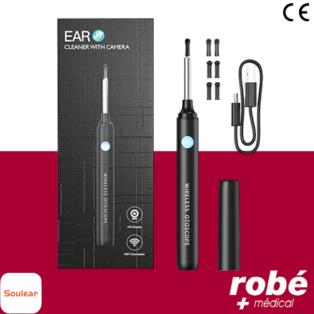 Curette auriculaire sans fil avec caméra vidéo HD connectée - Modèle Find 4 - Coloris Noir - Inskam