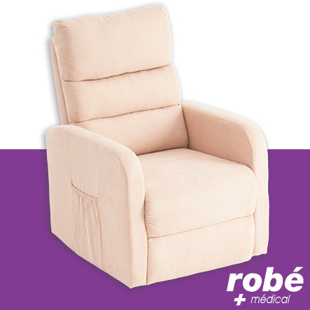 Fauteuil releveur mono-moteur en velours - Beige - Egvar