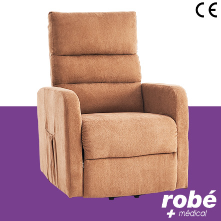 Fauteuil releveur bi-moteurs en velours - Marron - Egvar