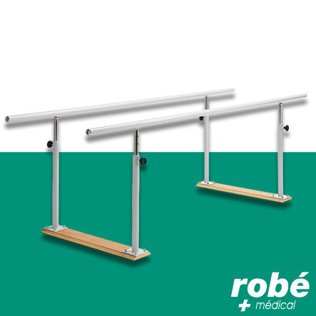 Barres parallèles kiné, réglables, sans plancher, mains courantes métal - 2,5M - Robemed