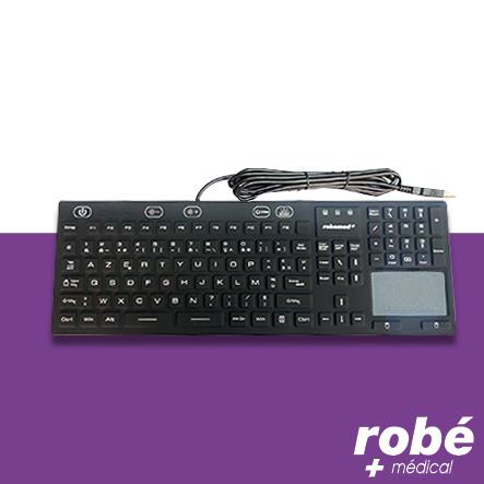 Clavier filaire rétroéclairé avec pavé tactile - Lavable et étanche - En silicone - Robemed