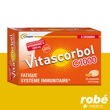 Vitamine C Vitascorbol C1000 - 20 comprimés à croquer goût orange - Cooper