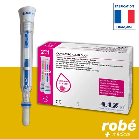 Test nasal antigène 2 en 1 - Covid-19 / Grippe - Boîte de 10 tests - Covid-Viro All In Duo - AAZ