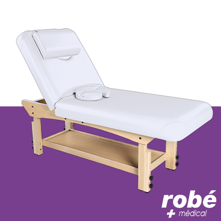 Table de massage en bois massif - En 2 parties - Hauteur réglable - Dossier inclinable - Blanc