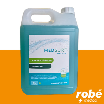 Détergent désinfectant neutre surfaces et sols - Med Surf - Bidon 5L - Steridis