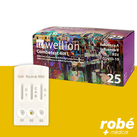 Test antigénique nasopharyngé combiné 4 en 1 SARS CoV-2, grippes A et B, VRS - Boîte de 25 - Wellion