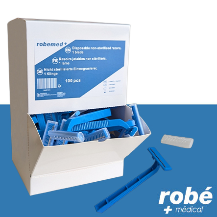 Rasoirs 1 lame à usage unique, non stériles - Boîte distributrice de 100 unités - Robemed