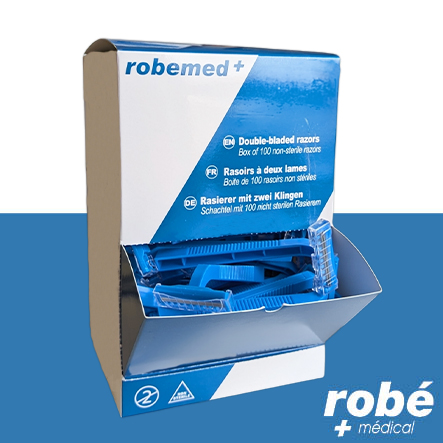 Rasoirs 2 lames non stériles - Peigne integré - Boîte distributrice de 100 - Robemed