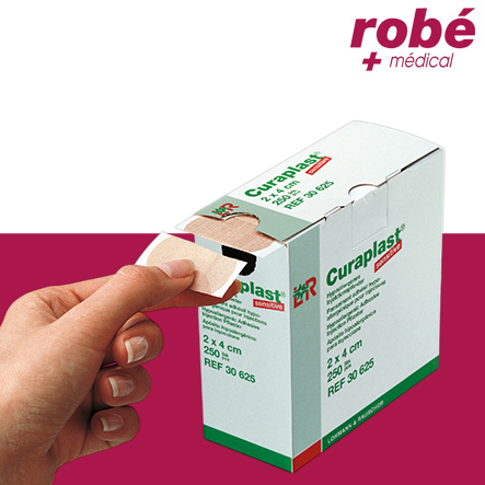 Pansements prédécoupés pour prélèvement Curaplast - 2x4 cm - Non tissés - Boîte distributrice de 250